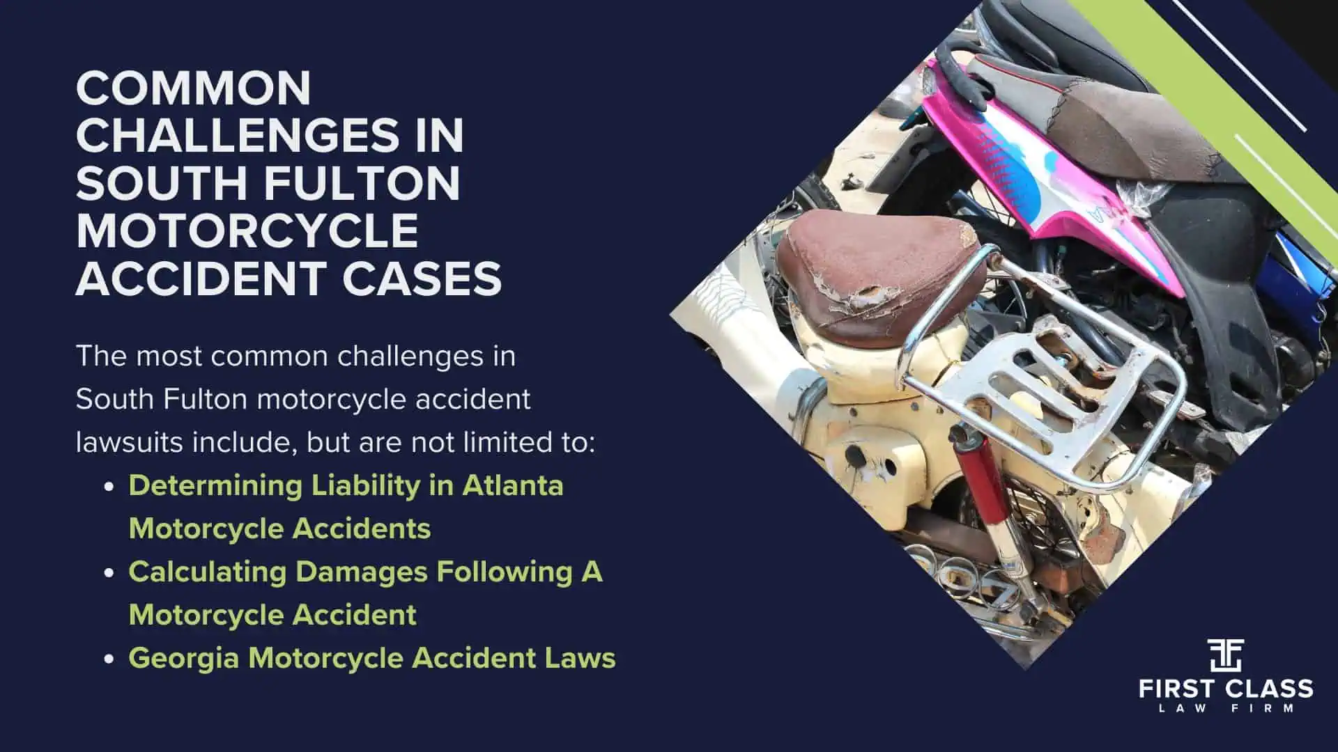 #1 Riverdale Motorcycle Accident Lawyer; Riverdale (GA) Motorcycle Accident Lawyer; Types of Motorcycle Accidents in Georgia; Why You Need a Riverdale Motorcycle Accident Lawyer; Common Challenges in Riverdale Motorcycle Accident Cases; Steps to Take After a Motorcycle Accident in Riverdale; Compensation in Riverdale Motorcycle Accident Cases; Legal Assistance in Riverdale Motorcycle Accidents; South Fulton (GA) Motorcycle Accident Lawyer; South Fulton (GA) Motorcycle Accident Lawyer; Types of Motorcycle Accidents in Georgia; Determining Causes and Preventative Measures; Why You Need a South Fulton Motorcycle Accident Lawyer; Common Challenges in South Fulton Motorcycle Accident Cases