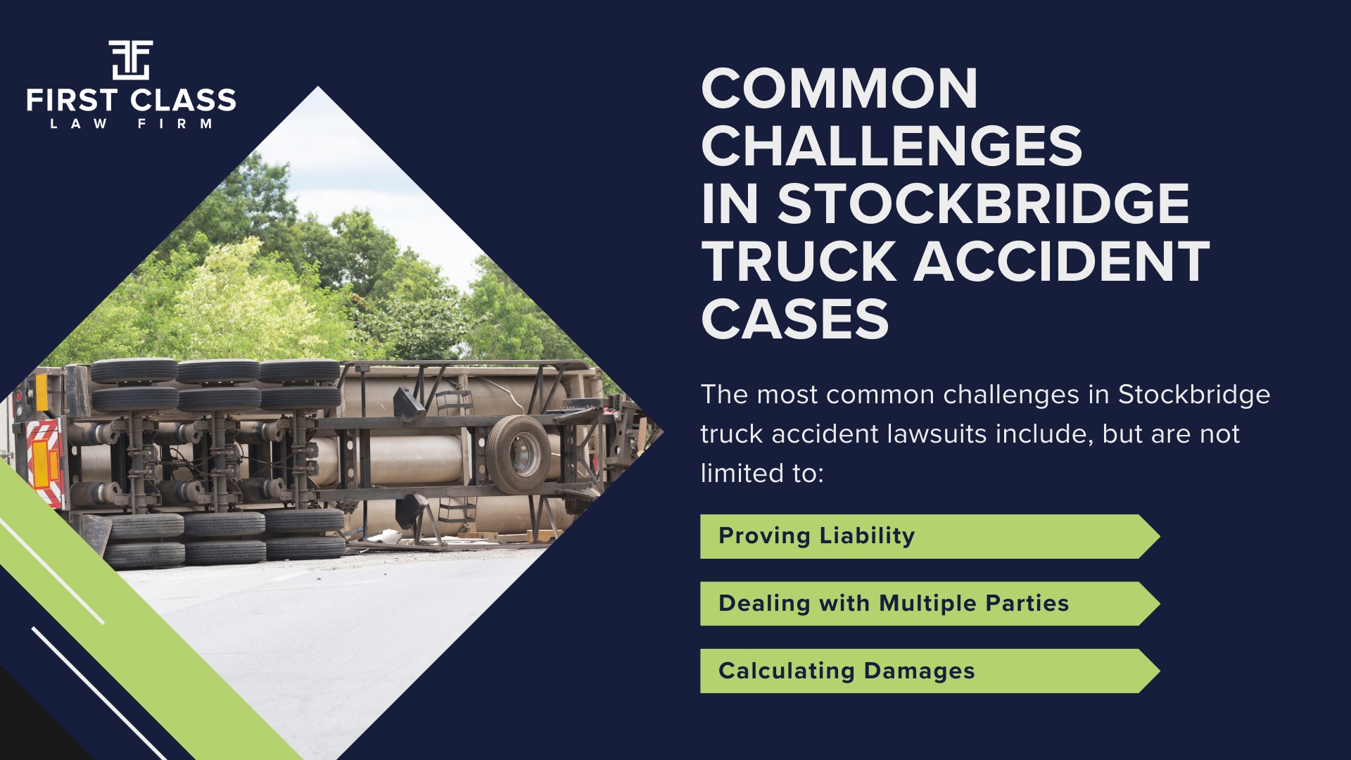 The #1 Stockbridge Truck Accident Lawyer; Stockbridge (GA) Truck Accident Lawyer; General Impact of Car Accidents in Stockbridge, Georgia; Determining Causes of Truck Accidents; Implementation of Preventive Measures; General Impact of Truck Accidents in Stockbridge, Georgia; Analyzing Causes and Implementing Preventative Measures; Why You Need a Stockbridge Truck Accident Lawyer;  Types of Truck Accidents Handled by Stockbridge Truck Accident Lawyers; Common Challenges in Stockbridge Truck Accident Cases