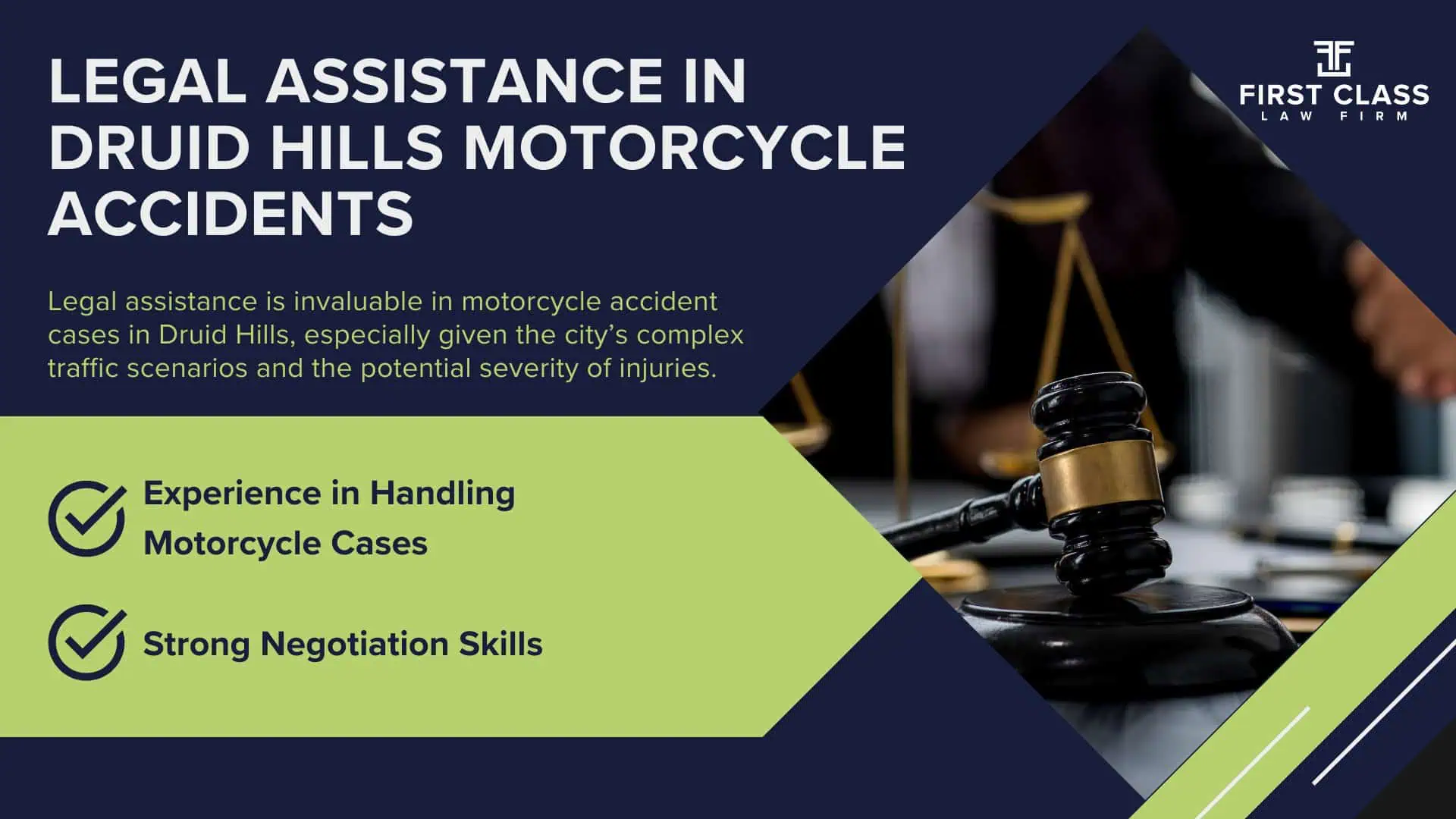 #1 Druid Hills Motorcycle Accident Lawyer; Druid Hills (GA) Motorcycle Accident Lawyer; Determining Causes and Preventative Measures; Types of Motorcycle Accidents in Georgia; Why You Need a Druid Hills Motorcycle Accident Lawyer; Steps to Take After a Motorcycle Accident in Druid Hills; Compensation in Druid Hills Motorcycle Accident Cases; Legal Assistance in Druid Hills Motorcycle Accidents