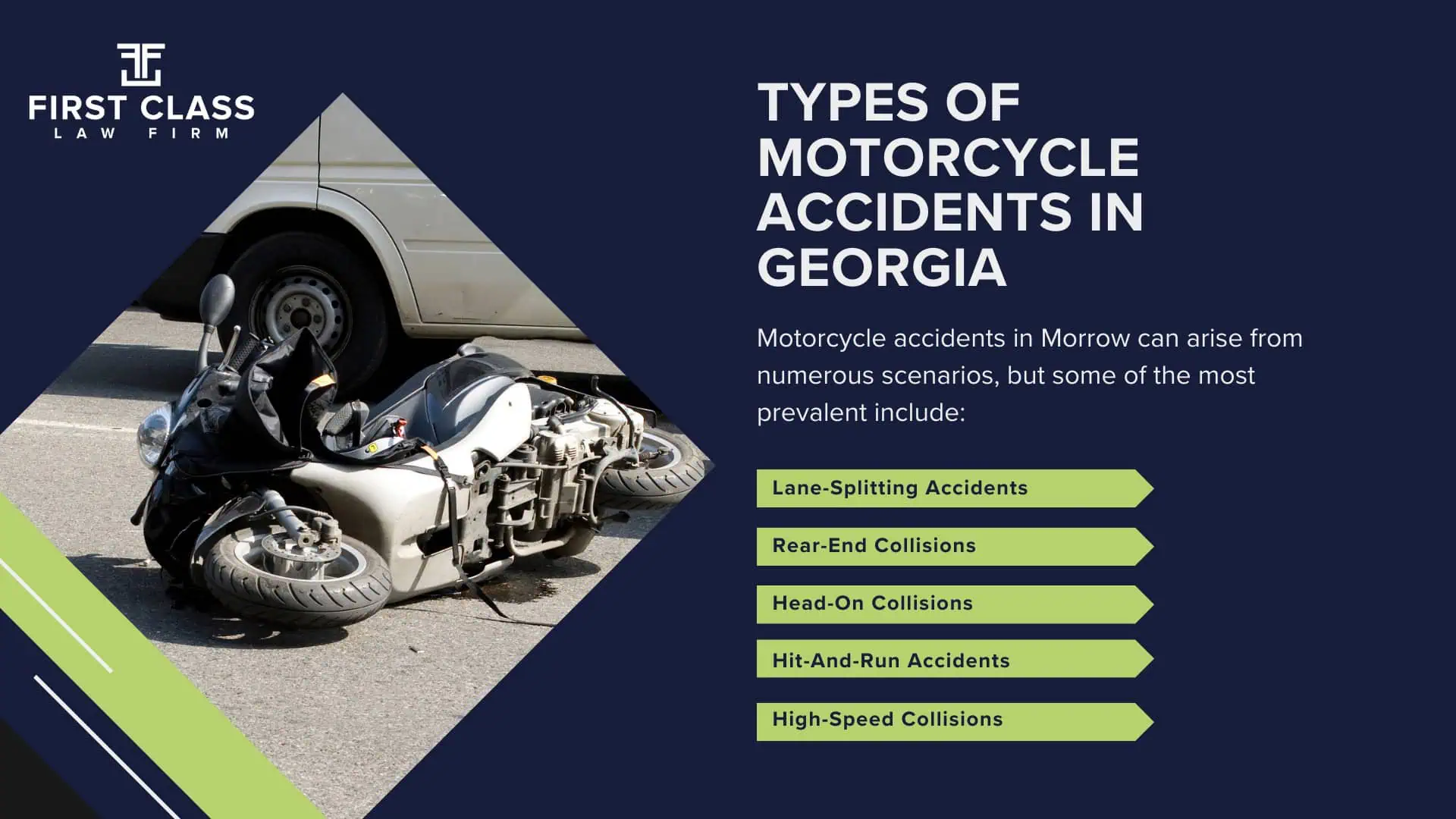 #1 Morrow Motorcycle Accident Lawyer; Morrow (GA) Motorcycle Accident Lawyer; Determining Causes and Preventative Measures; Types of Motorcycle Accidents in Georgia