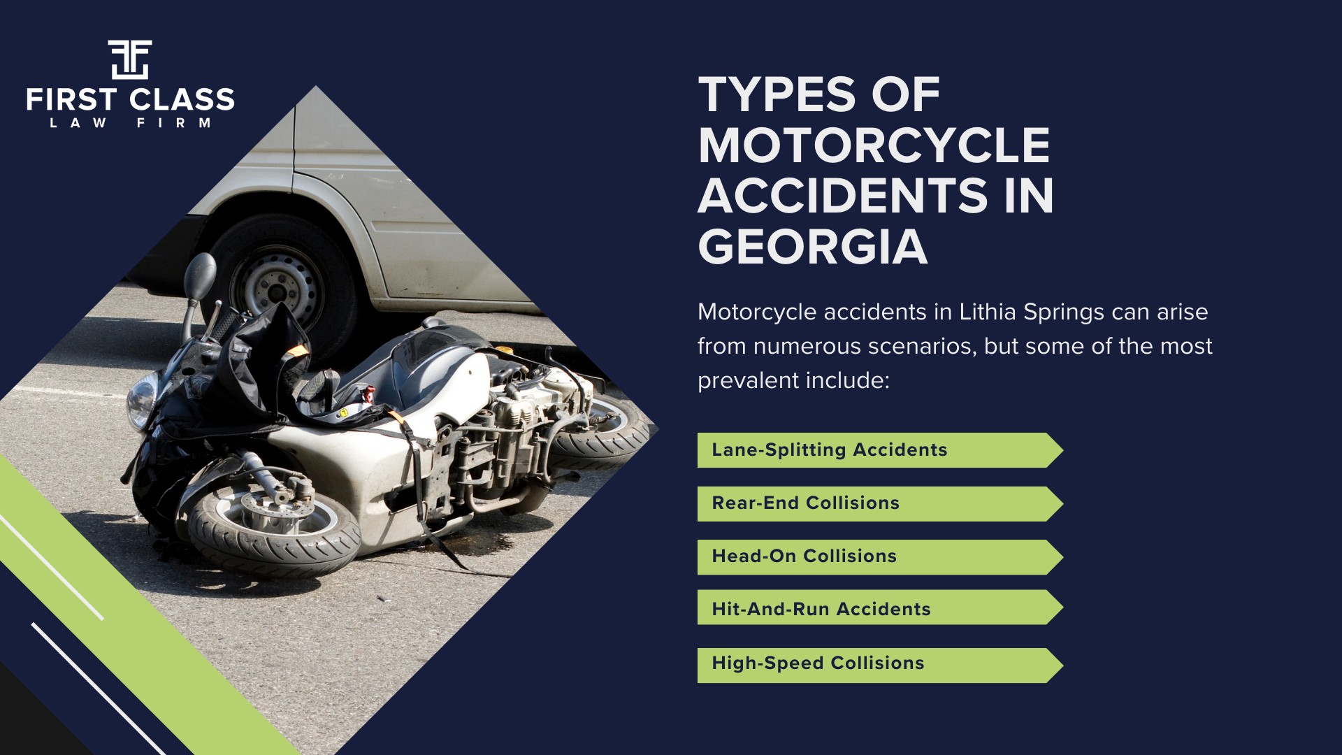 #1 Lithia Springs Motorcycle Accident Lawyer; Lithia Springs (GA) Motorcycle Accident Lawyer; Determining Causes and Preventative Measures; Types of Motorcycle Accidents in Georgia