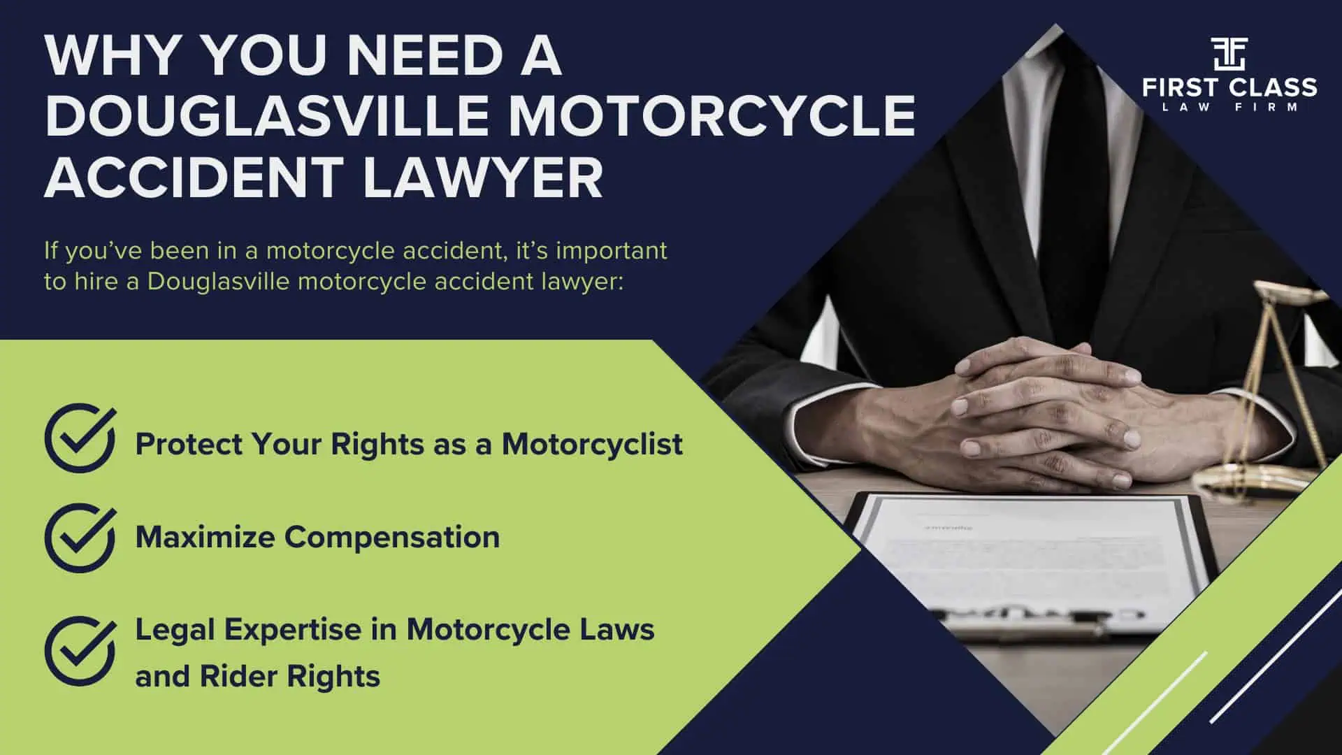 #1 Douglasville Motorcycle Accident Lawyer; Douglasville(GA) Motorcycle Accident Lawyer; Determining Causes and Preventative Measures; Types of Motorcycle Accidents in Georgia; Why You Need a Douglasville Motorcycle Accident Lawyer