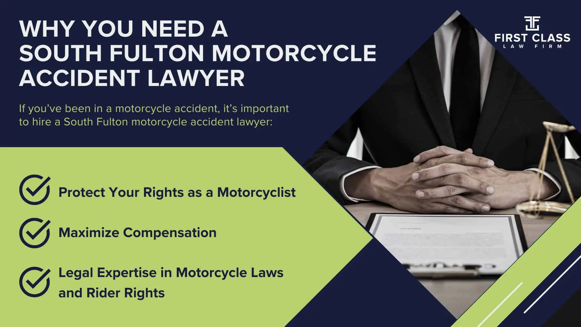 #1 Riverdale Motorcycle Accident Lawyer; Riverdale (GA) Motorcycle Accident Lawyer; Types of Motorcycle Accidents in Georgia; Why You Need a Riverdale Motorcycle Accident Lawyer; Common Challenges in Riverdale Motorcycle Accident Cases; Steps to Take After a Motorcycle Accident in Riverdale; Compensation in Riverdale Motorcycle Accident Cases; Legal Assistance in Riverdale Motorcycle Accidents; South Fulton (GA) Motorcycle Accident Lawyer; South Fulton (GA) Motorcycle Accident Lawyer; Types of Motorcycle Accidents in Georgia; Determining Causes and Preventative Measures; Why You Need a South Fulton Motorcycle Accident Lawyer