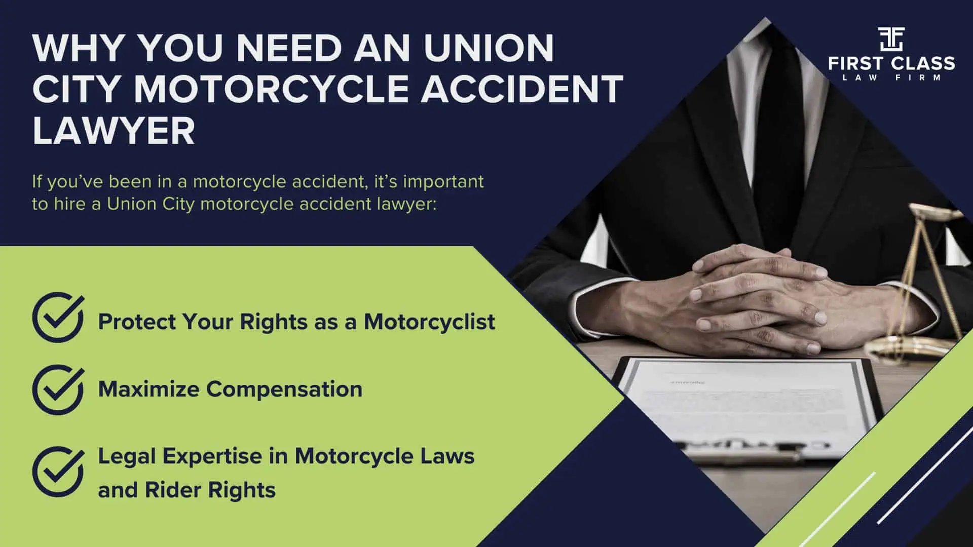 #1 Union City Motorcycle Accident Lawyer; Union City (GA) Motorcycle Accident Lawyer; Determining Causes and Preventative Measures; Types of Motorcycle Accidents in Georgia; Why You Need an Union City Motorcycle Accident Lawyer