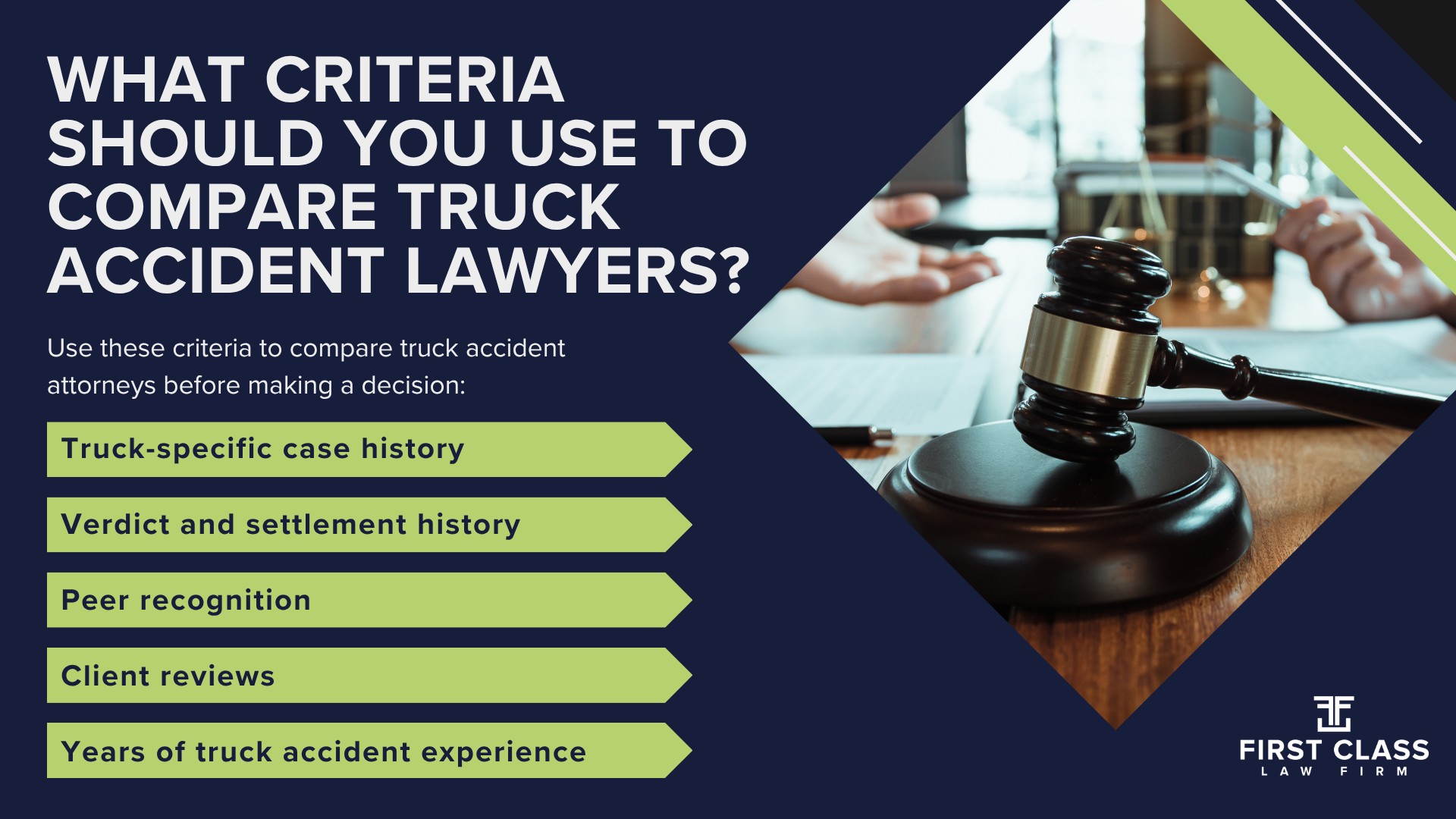 What Does an Atlanta Truck Accident Lawyer Do; How Is a Truck Accident Lawyer Different From a General Personal Injury Attorney; Why Do Atlanta-Area Truck Accidents Involve Special Factors; Do You Need a Truck Accident Lawyer or a Car Accident Lawyer; What Makes Truck Accident Cases Different From Car Accident Cases; When Should You Hire a Truck Accident Lawyer Instead of Handling It Yourself; How Do You Evaluate the Best Atlanta Truck Accident Lawyers; What Criteria Should You Use to Compare Truck Accident Lawyers